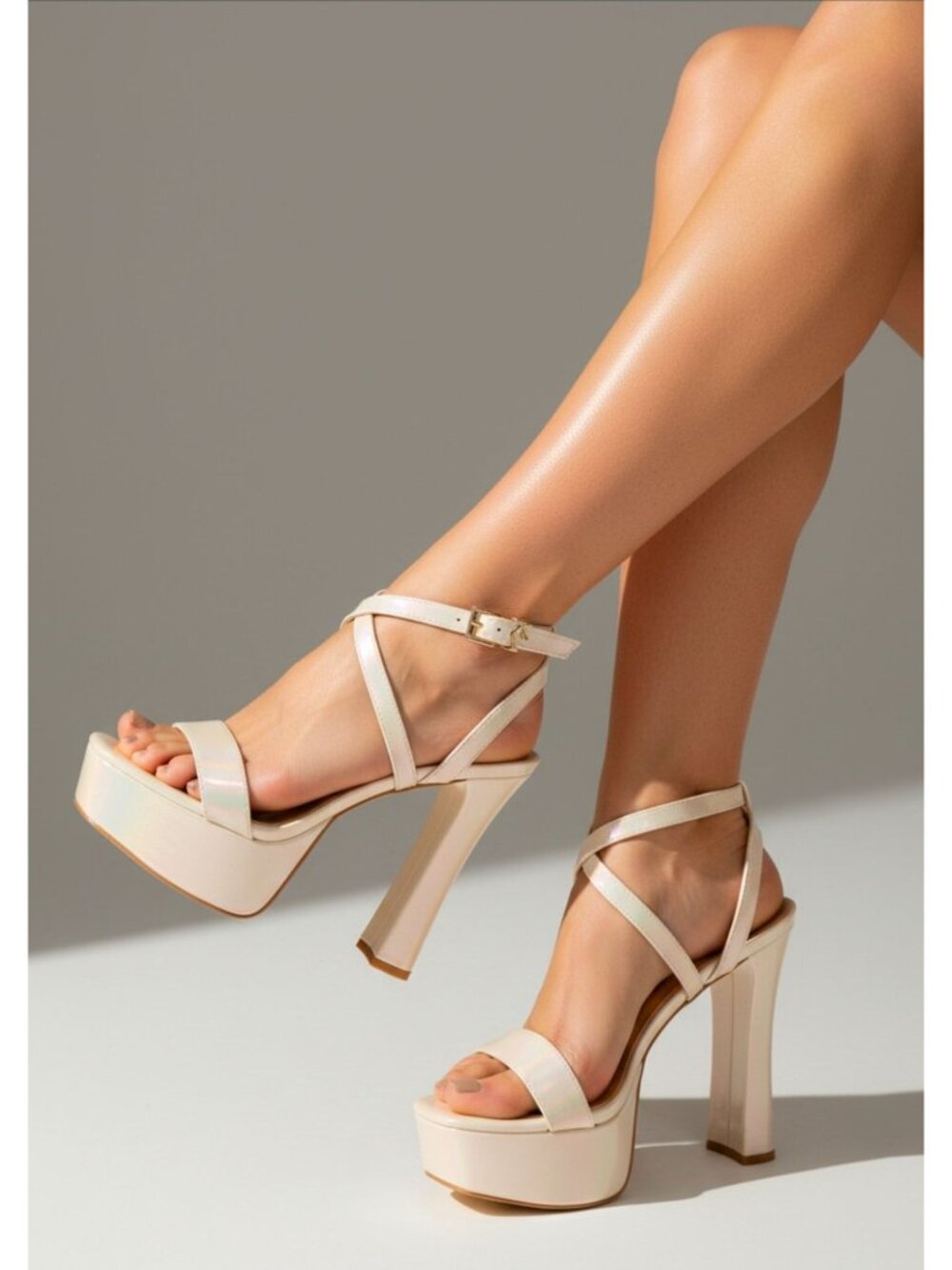 Strappy Platform High Heel Sandals With Adjustable Ankle Strap & Block Heel In I